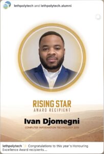 A Recognized Tech Star: Ivan receives the 2026 Alumni Rising Star Award from Lethbridge Polytechnic.